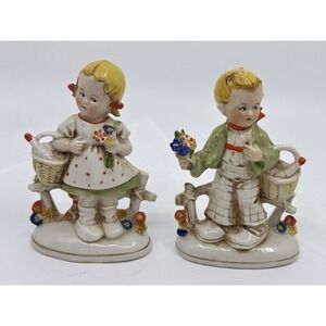 Pair Vintage made in germany Boy & Girl w/ basket adorable figurines